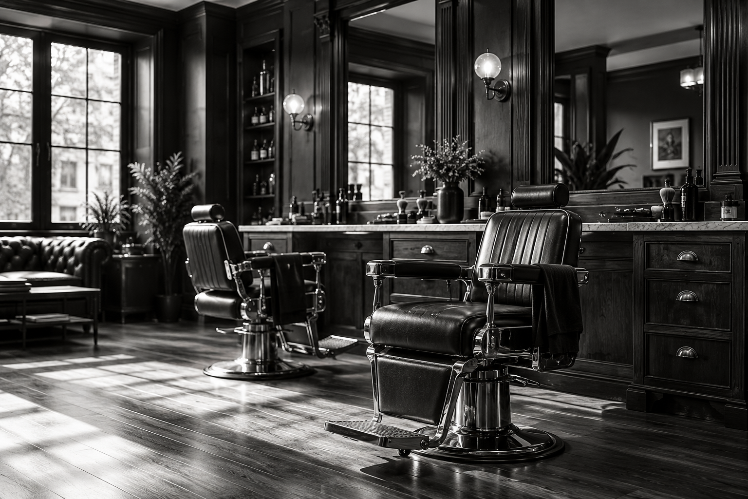 Recepção e salão da Barbearia Modelo